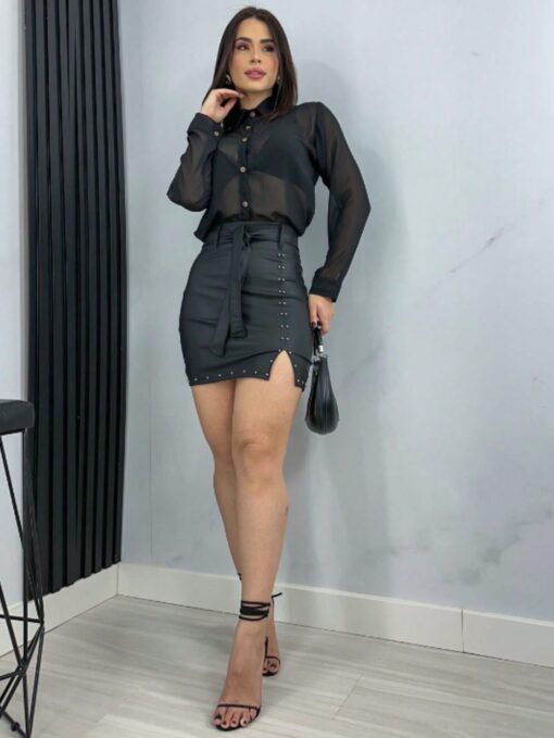 Camisa Blusa Social Transparente Manga Longa Botões