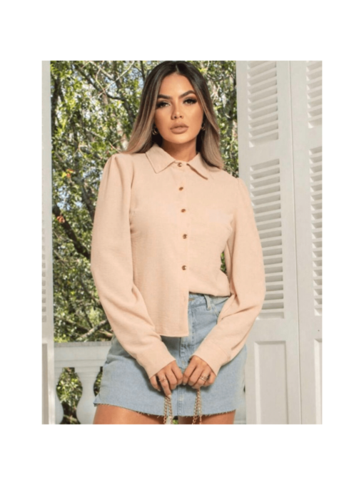 Camisa Social Feminina Com Botão Manga Longe Moda Super - Image 2