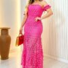 Vestido Longo Maísa, Bojo e Barra Transparente-Pink