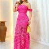 Vestido Longo Maísa, Bojo e Barra Transparente-Pink