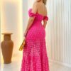 Vestido Longo Maísa, Bojo e Barra Transparente-Pink