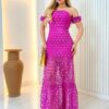 Vestido Longo Maísa, Bojo e Barra Transparente-Fúcsia