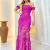 Vestido Longo Maísa, Bojo e Barra Transparente-Fúcsia