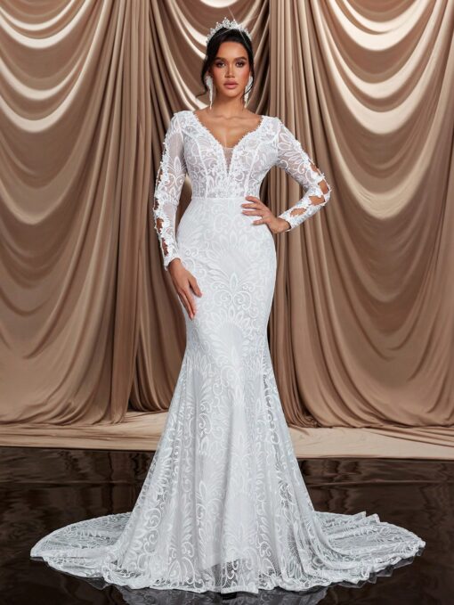 Vestido De Noiva Sereia Elegante om Decote em V
