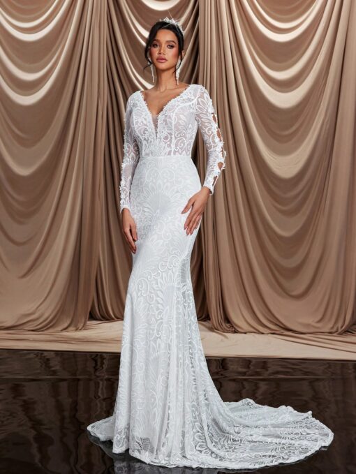 Vestido De Noiva Sereia Elegante om Decote em V - Image 7