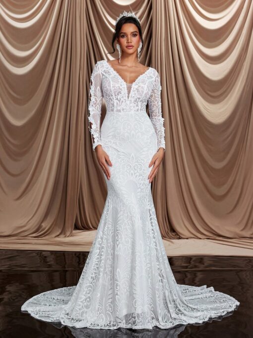 Vestido De Noiva Sereia Elegante om Decote em V - Image 4