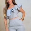 Conjunto Elana, Short e Cropped Plissado-Cinza