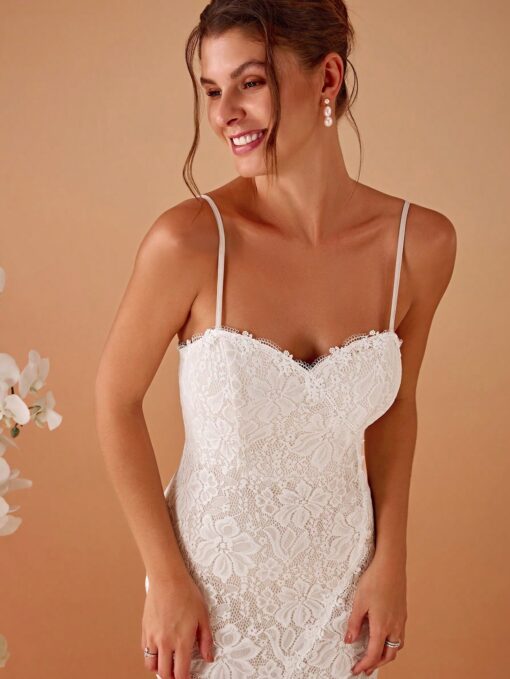 Vestido De Noiva Sereia Renda e Tule Em Forma de Coração