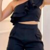 Conjunto Elana, Short e Cropped Plissado-Preto