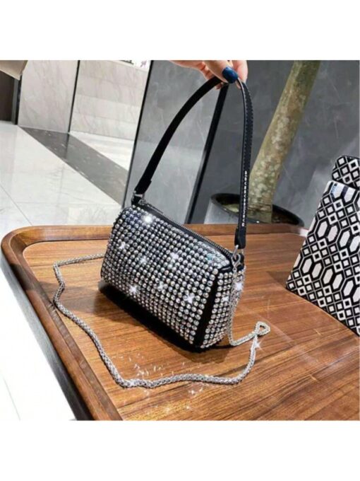 Bolsa Festa Manu-Brilho Strass Com Duas Alças-Prata