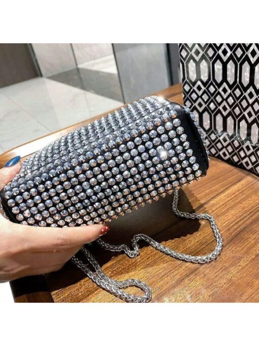 Bolsa Festa Manu-Brilho Strass Com Duas Alças-Prata
