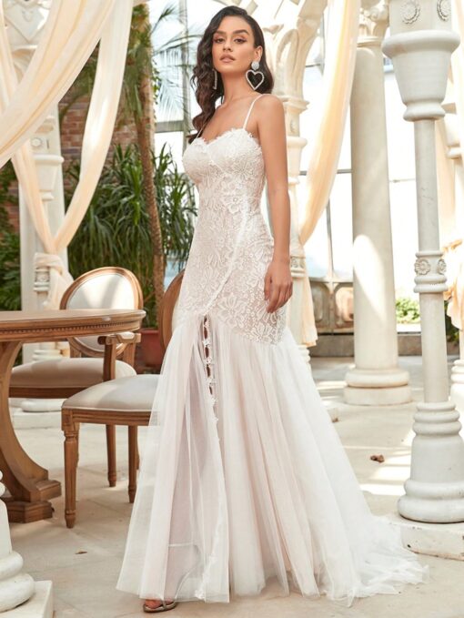 Vestido De Noiva Sereia Renda e Tule Em Forma de Coração