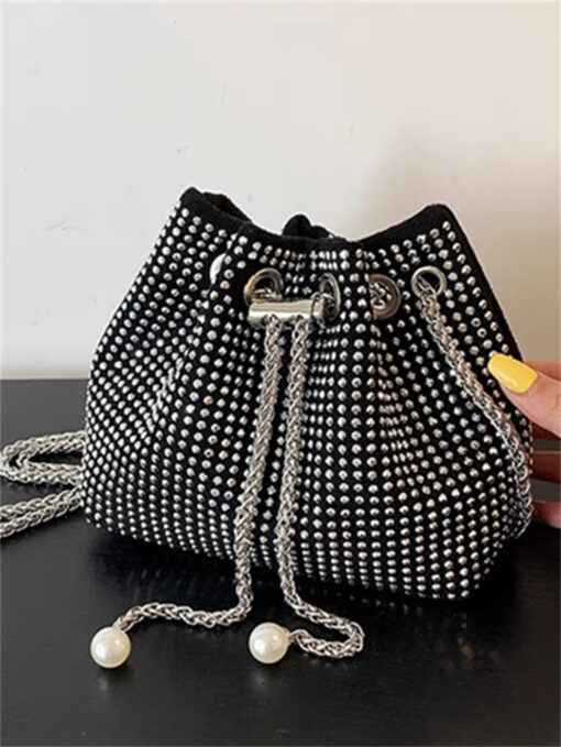 Bolsa De Festa Akira-Cravejada Quadrada Strass-Prata