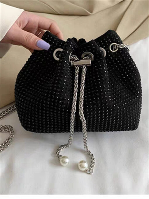 Bolsa De Festa Akira-Cravejada Quadrada Strass-Preto