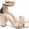 Sandália Braid-Salto 8,5 cm-Ouro Light-Frete Grátis