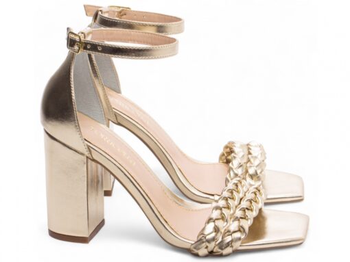 Sandália Braid-Salto 8,5 cm-Ouro Light-Frete Grátis