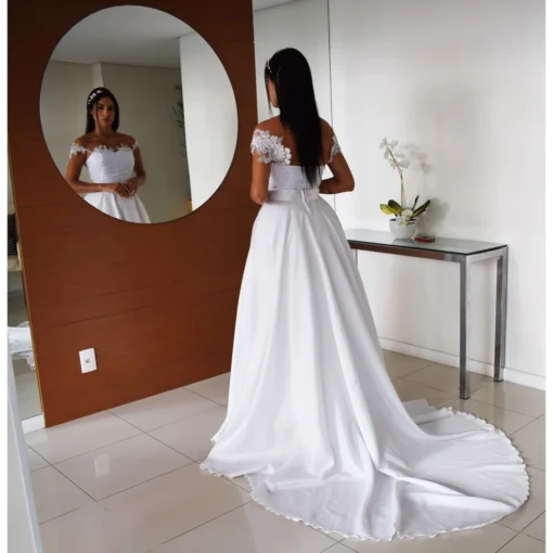 Vestido De Noiva Princesa-Com Cauda Alça Em Renda - Image 2