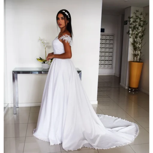 Vestido De Noiva Princesa-Com Cauda Alça Em Renda - Image 3