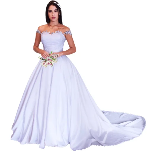 Vestido De Noiva Princesa-Com Cauda Alça Em Renda - Image 4