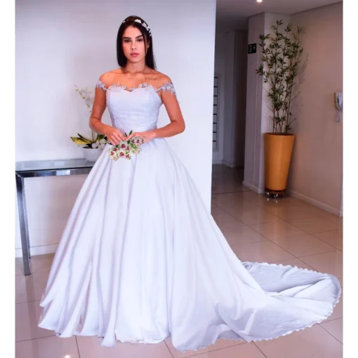 Vestido De Noiva Princesa-Com Cauda Alça Em Renda