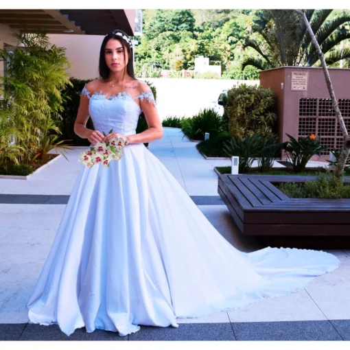 Vestido De Noiva Princesa-Com Cauda Alça Em Renda - Image 6