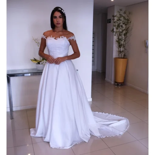 Vestido De Noiva Princesa-Com Cauda Alça Em Renda - Image 7