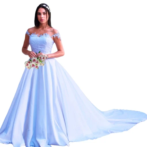 Vestido De Noiva Princesa-Com Cauda Alça Em Renda - Image 8