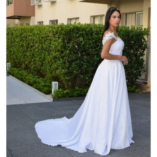 Vestido De Noiva Princesa-Com Cauda Alça Em Renda - Image 9
