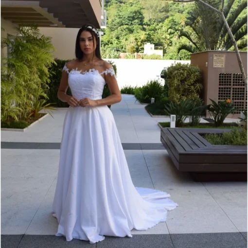 Vestido De Noiva Princesa-Com Cauda Alça Em Renda - Image 10