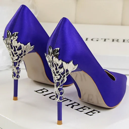Scarpin Kelyn-Festa Luxo Cetim Salto Alto Metal 10 Cm - Image 2