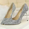 Scarpin Noiva-Festa Cristal Gritter Salto Alto fino 9,5Cm-Prata