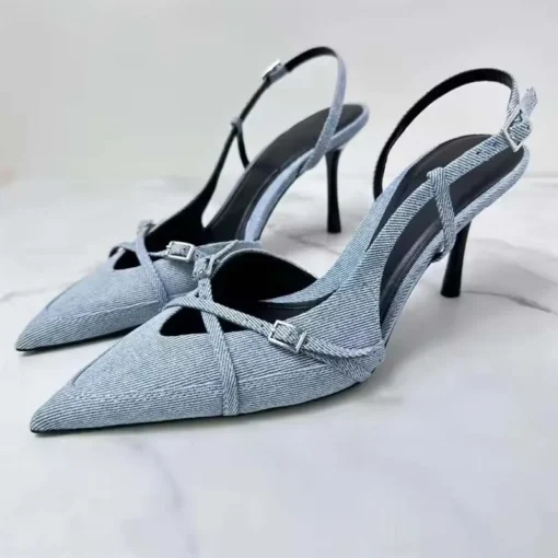Sandália Scarpin De Festa Zoe jeans-Salto 8cm-Jeans