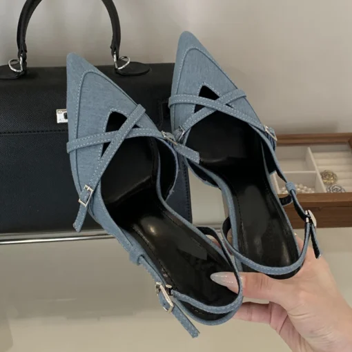 Sandália Scarpin De Festa Zoe jeans-Salto 8cm-Jeans