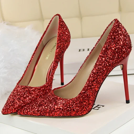 Scarpin Noiva-Festa Cristal Gritter Salto Alto fino 9,5Cm-Vermelho