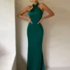 Vestido Julia-Em Cetim Sem Mangas-Ocasião Festas, Casamento-Verde
