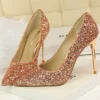 Scarpin Noiva-Festa Cristal Gritter Salto Alto fino 9,5Cm-Champanhe
