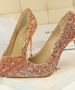 Scarpin Noiva-Festa Cristal Gritter Salto Alto fino 9,5Cm-Champanhe