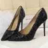 Scarpin Noiva-Festa Cristal Gritter Salto Alto fino 9,5Cm-Preto