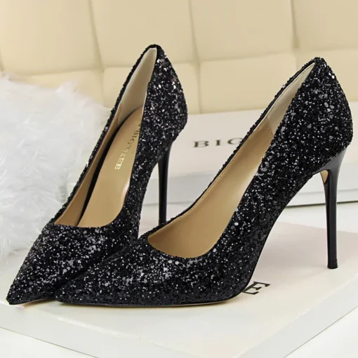 Scarpin Noiva-Festa Cristal Gritter Salto Alto fino 9,5Cm-Preto