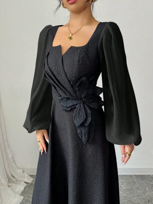 Vestido Longuete Ajustado Estilo A-Line, Manga Longa - Image 4