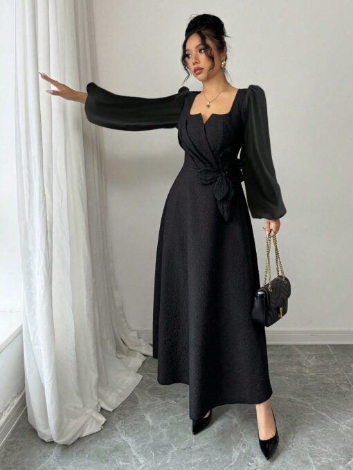 Vestido Longuete Ajustado Estilo A-Line, Manga Longa - Image 3