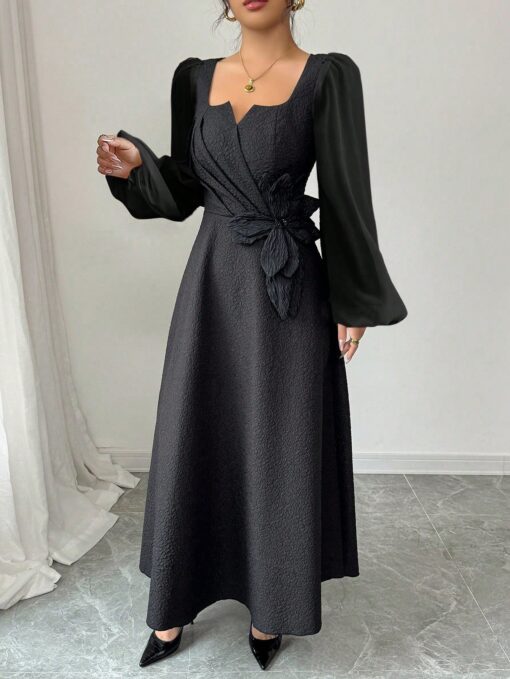 Vestido Longuete Ajustado Estilo A-Line, Manga Longa - Image 5