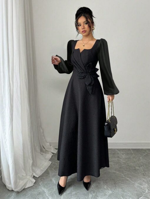 Vestido Longuete Ajustado Estilo A-Line, Manga Longa