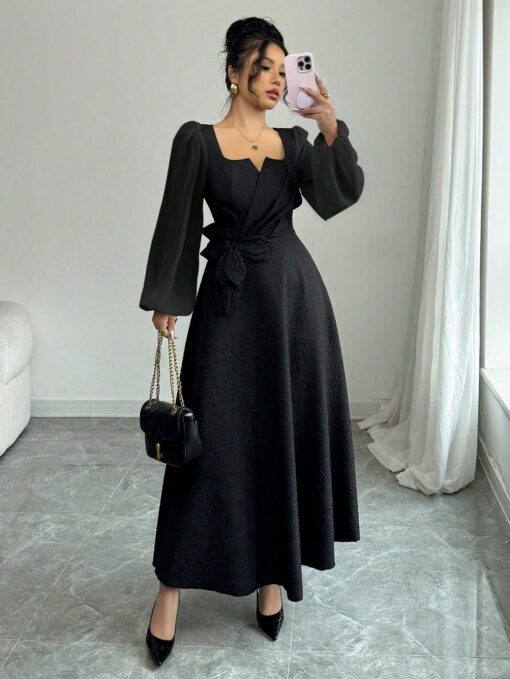 Vestido Longuete Ajustado Estilo A-Line, Manga Longa - Image 6