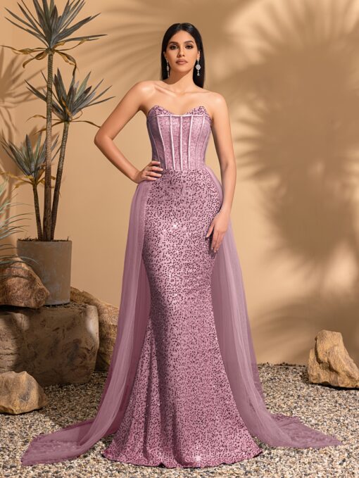 Vestido Longo De Lantejoulas Elegante Ombro Caído - Cintura Alta, Vestido Para Festa Perfeito para Casamentos - Image 2