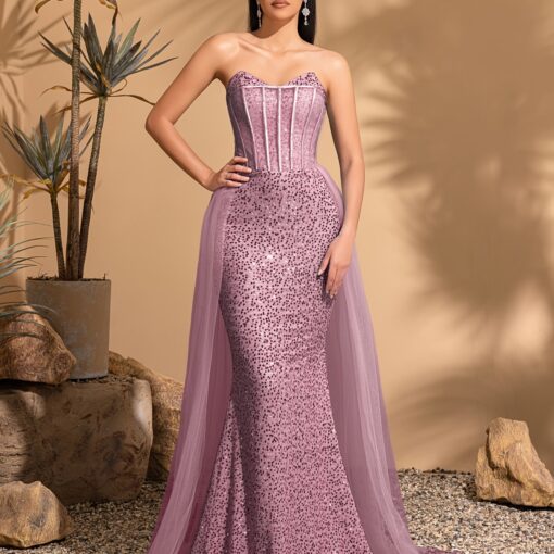 Vestido Longo De Lantejoulas Elegante Ombro Caído - Cintura Alta, Vestido Para Festa Perfeito para Casamentos - Image 7