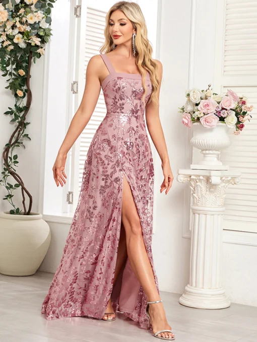 Vestido De Festa Longo Rosê Sem Costas lantejoulas - Image 5