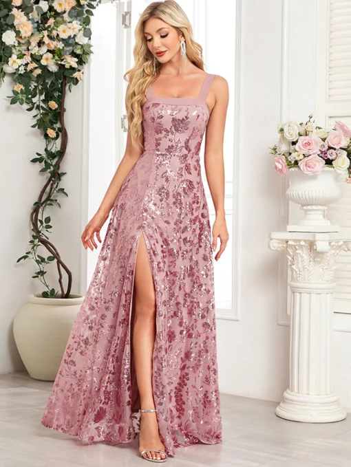 Vestido De Festa Longo Rosê Sem Costas lantejoulas - Image 3