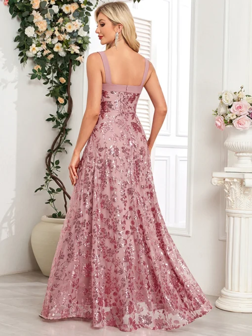 Vestido De Festa Longo Rosê Sem Costas lantejoulas - Image 2