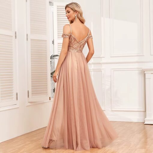 ✨ Elegância Pura! Vestido de Festa Longo Luxo Fino com Tule e Decote em V ✨ - Image 2
